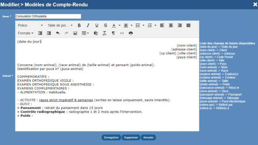 Modèles De Consultationscomptes Rendusordonnancesmails Vetup Help 9085